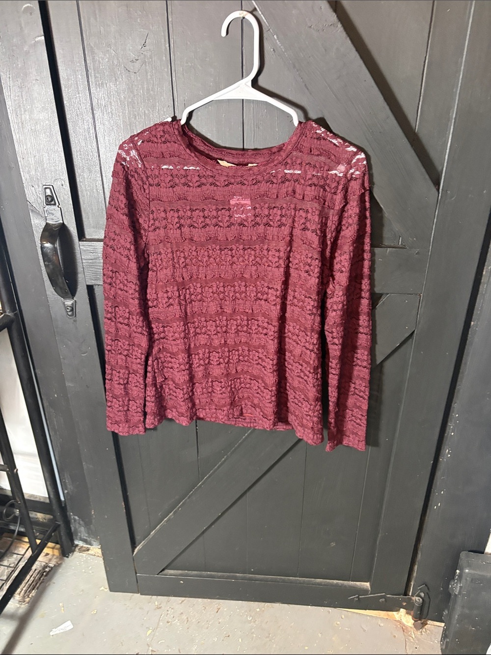 LC Lauren Conrad Burgundy Lace Long-Sleeve Top